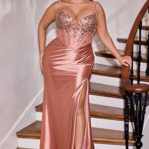 Plus size prom dress. Formal party bridesmaids gala rose gold fitted lace up